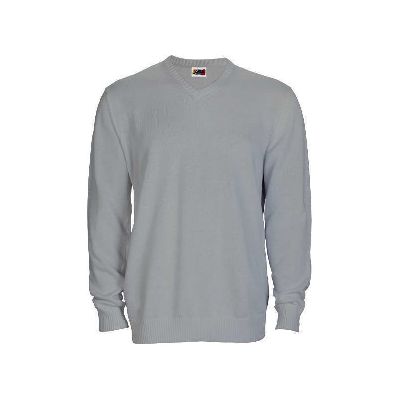 Jersey punto cuello pico gris jaspeado