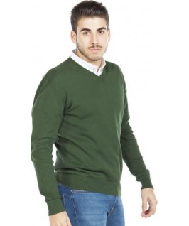 Jersey punto cuello pico verde botella