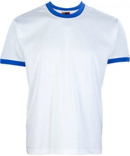 Camiseta ringer blanco con azul eléctrico