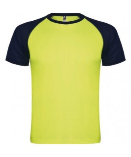 Camiseta técnica amarillo fluor con azul marino