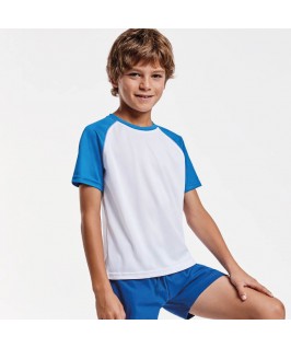 Camiseta técnica blanca con azul eléctrico