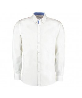 Camisa manga larga blanca con azul cielo