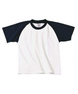 Camiseta baseball manga corta blanco con azul marino oscuro
